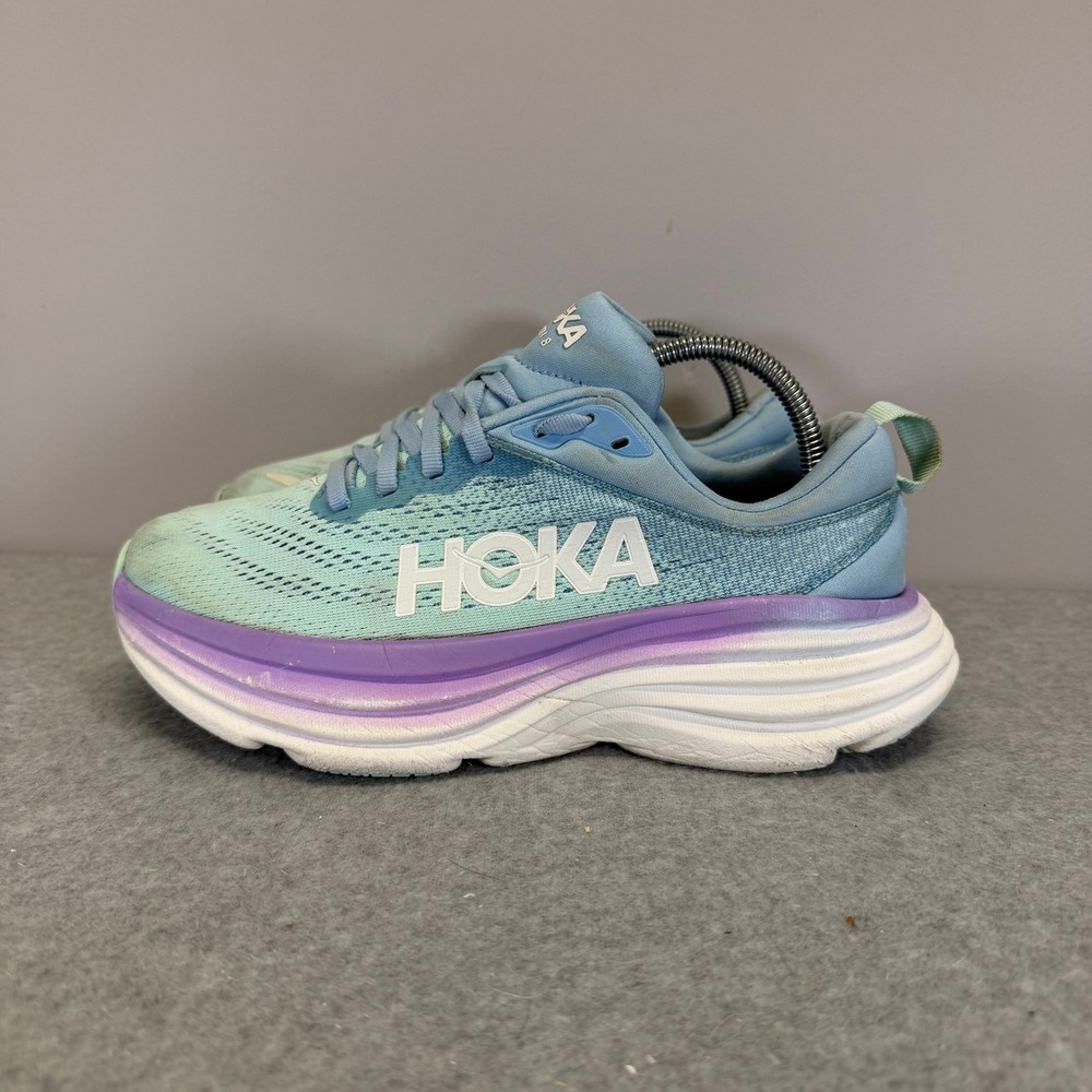 Hoka Bondi 8 Womens Shoes Size 6 Light Blue Purple Running Sneakers 1127952-ABSO